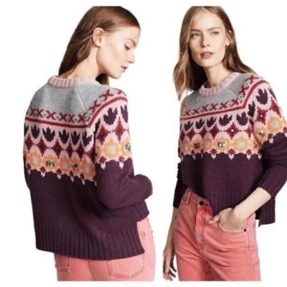 Cinq A Sept Women’s Size XS Sweater Purple Gianni Fair Isle Sequin Wool Y2K - Picture 15 of 15